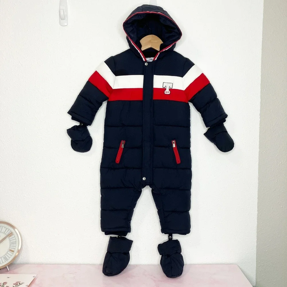 Tartine et Chocolat Puffer Snowsuit Navy w/Detachable Mittens & Booties 12 month